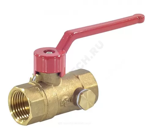 Кран шаровой латунь со спускником Ду 15 Ру16 ВР 1/2" рычаг красный со спускником Пензапромарматура 019011012