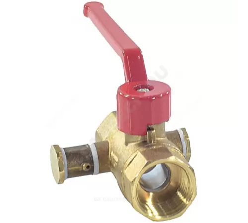 Кран шаровой латунь со спускником Ду 15 Ру16 ВР 1/2" рычаг красный со спускником Пензапромарматура 019011012