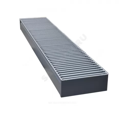 Конвектор внутрипольный рулонная решетка (втулки серые) анодированный алюминий шаг 12 мм с рамкой U - образный профиль подключение - справа Бриз КЗТО БР260804600(2300КП + 2300КП)U5АЛ12С