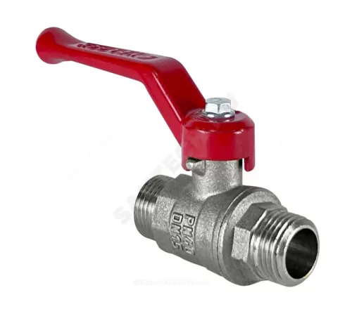 Кран шаровой латунь никель 11Б27фт1М Ду 15 Ру40 НР рычаг красный VALFEX VF.220.NR1.012.N/P59