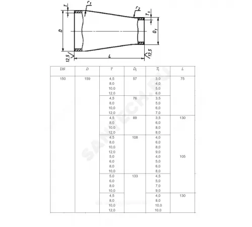 Переход сталь концентрический Дн 108х4,0-57х3,0 (Ду 100х50) бесшовный ГОСТ 17378-2001