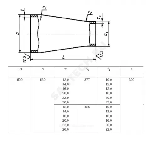 Переход сталь концентрический Дн 108х4,0-57х3,0 (Ду 100х50) бесшовный ГОСТ 17378-2001