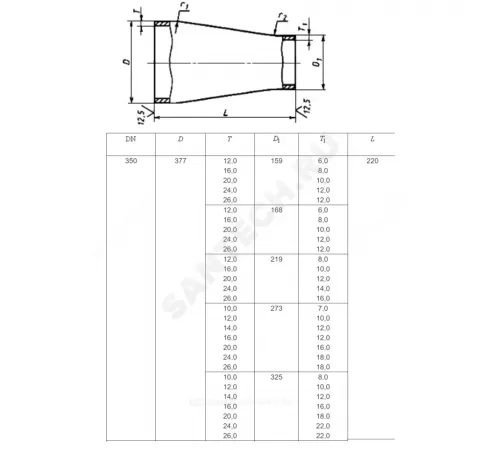 Переход сталь концентрический Дн 108х4,0-57х3,0 (Ду 100х50) бесшовный ГОСТ 17378-2001