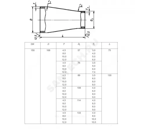 Переход сталь концентрический Дн 108х4,0-57х3,0 (Ду 100х50) бесшовный ГОСТ 17378-2001