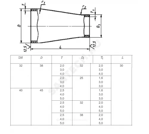 Переход сталь концентрический Дн 108х4,0-57х3,0 (Ду 100х50) бесшовный ГОСТ 17378-2001