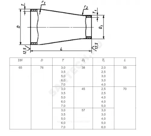 Переход сталь концентрический Дн 108х4,0-57х3,0 (Ду 100х50) бесшовный ГОСТ 17378-2001