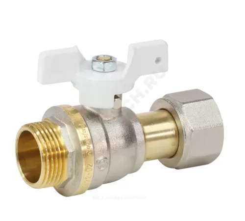 Кран шаровой латунь никель 1122 Standard Ду 15 Ру40 НР/нак. гайка полнопроходной бабочка белая Aquasfera 1122-01 .