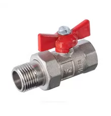 Кран шаровой латунь никель ПРАКТИК 132 Ду 15 Ру16 ВР/"американка" бабочка красная ГАЛЛОП 101005