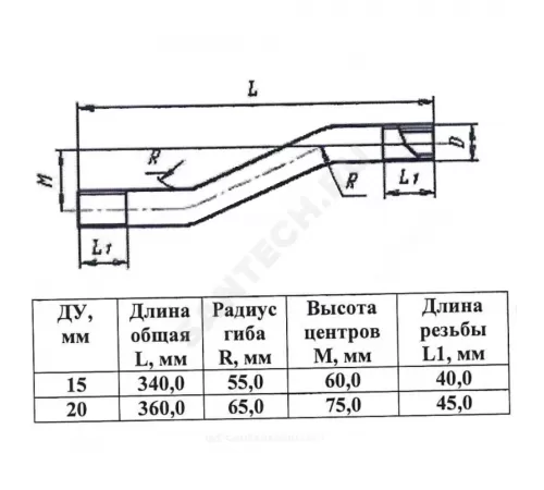 Отступ оц Ду 20 L=360мм резьба из труб по ГОСТ 3262-75 КАЗ
