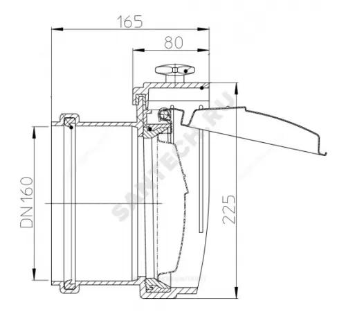 Клапан обратный канализационный коричневый Дн 110 б/нап с заслонкой из нерж стали, монтажным лючком HL 710