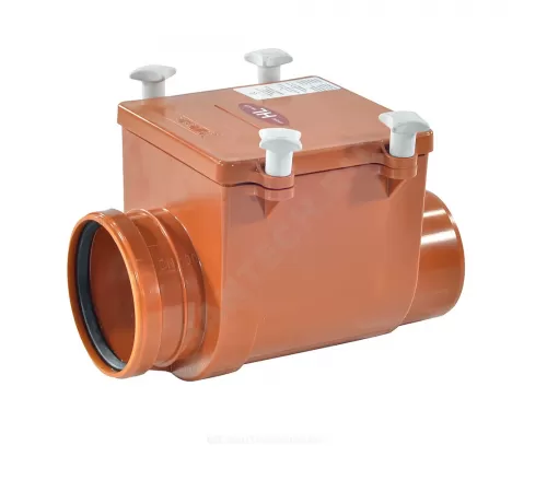 Клапан обратный канализационный коричневый Дн 110 б/нап с заслонкой из нерж стали, монтажным лючком HL 710