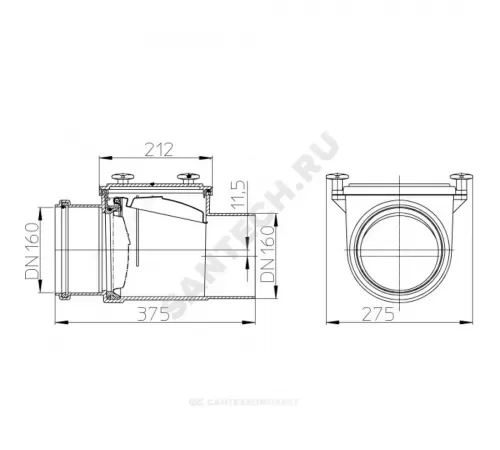 Клапан обратный канализационный коричневый Дн 110 б/нап с заслонкой из нерж стали, монтажным лючком HL 710