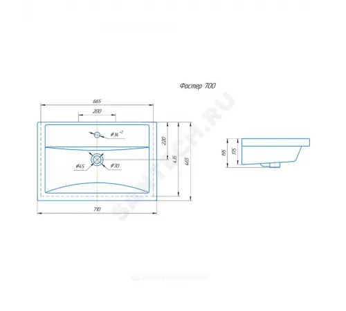 Умывальник мебельный Фостер 70 1 отверстие под смеситель по центру белый Kirovit (Кировская керамика)