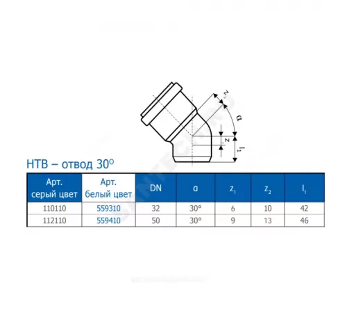 Отвод PP-H белый HT HTBw Дн 32х1,8х30гр б/нап в/к Ostendorf 559310
