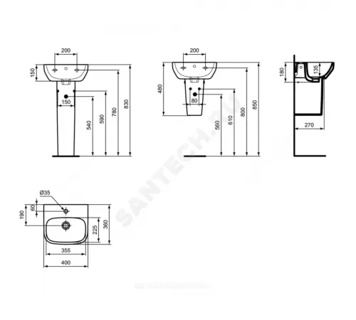 Умывальник подвесной I.life A 40 1 отверстие под смеситель по центру Ideal Standard T470801