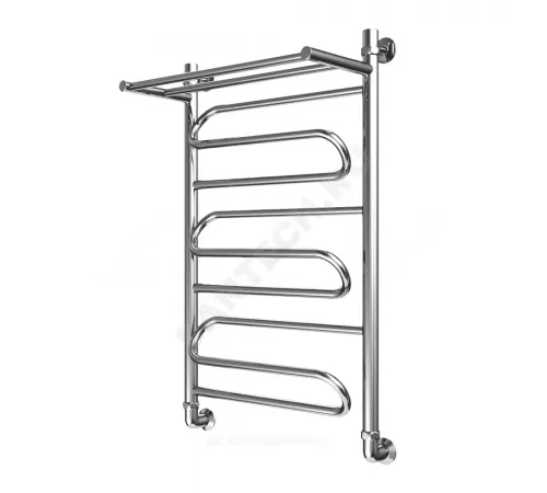 Полотенцесушитель водяной нерж сталь Лесенка Ду 25 (1") НР с полочкой 600х700мм нижнее подключение в/к соединитель (1"х3/4") Ручей Элит-Металл В-21-14