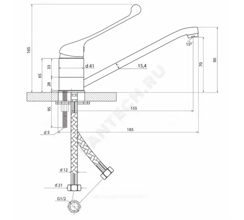 Смеситель для кухонной мойки хирургический локтевой одноручный Х-серия Славен СЛ-ОД-Х20