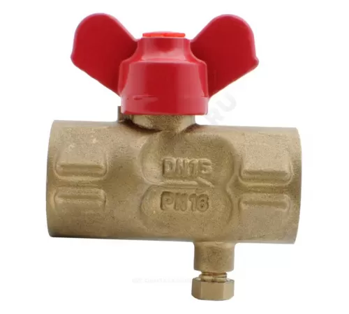 Кран для манометра шаровой латунь 11б27п(м)1 Ду 15 Ру16 ВР G1/2"-М20х1,5 с бабочкой без фланца с краном Маевского Пензапромарматура 022011211