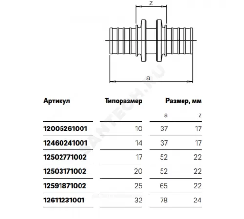 Муфта для PE-X труб аксиальная латунь оц Дн 20 RAUTHERM S Rehau 12503171002