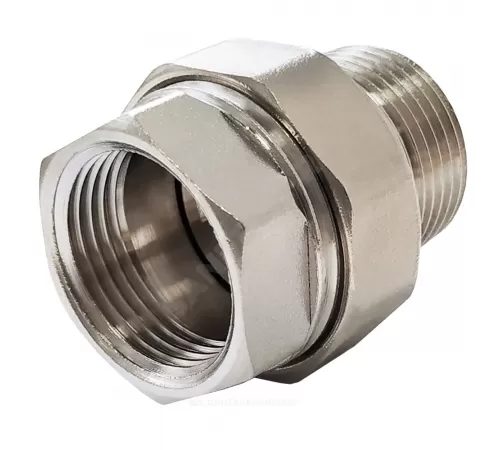 Соединитель латунь никель американка Ду 20 (3/4") прямой ВР/НР VALFEX VF.340.N.034