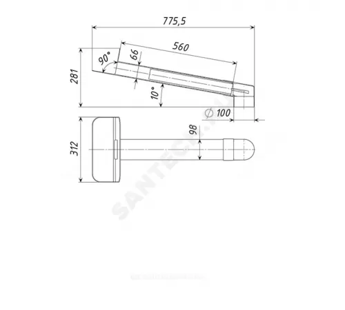 Воронка парапетная ПВХ Дн 100 с угловым отводом 65x100мм Татполимер ТП-01.П.ПВХ