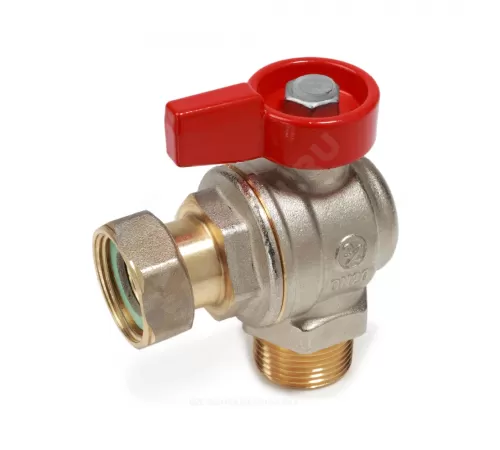Кран шаровой латунь никель угловой R780 Ду 15 Ру16 НР/нак. гайка полнопроходной флажок красный Giacomini R780PX013
