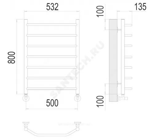 Полотенцесушитель водяной нерж сталь Лесенка (1/2") ВР 500х800мм 8П нижнее подключение Виктория Терминус 4670078530134