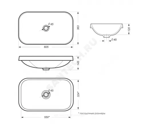 Умывальник врезной Infinity 60 без отверстия под смеситель белый Sanita Luxe WB.IN/Infinity/60-N/WHT.G/S1