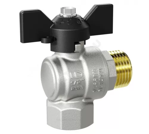 Кран шаровой латунь никель угловой Pride Ду 15 Ру40 ВР/НР бабочка черная LD 47.202.15