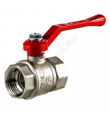 Кран шаровой латунь никель Стандарт 220 аналог 11б27п1 Ду 25 Ру40 ВР полнопроходной рычаг красный ГАЛЛОП 0107155
