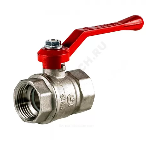 Кран шаровой латунь никель Стандарт 220 аналог 11б27п1 Ду 25 Ру40 ВР полнопроходной рычаг красный ГАЛЛОП 0107155