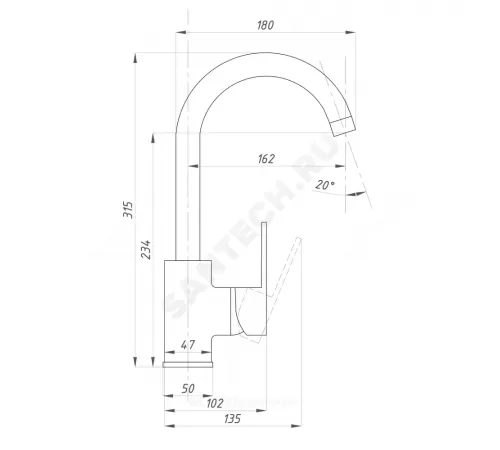 Смеситель для кухонной мойки ручка сбоку одноручный ПСМ-700 Профсан PSM-700-3