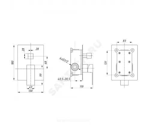 Смеситель встраиваемый для душа одноручный CUBE ПСМ-CB-02 Профсан PSM-CB-02
