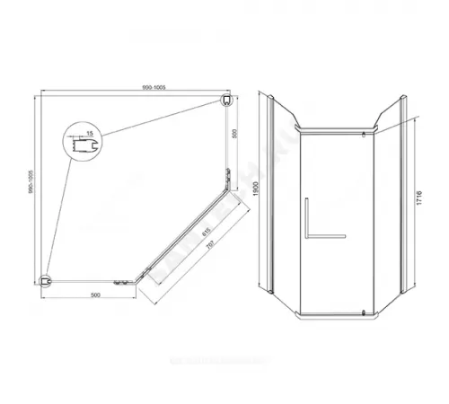 Ограждение душевое Aurora 1000х1000х1900 мм без поддона пятиугольная прозрачное стекло Мирсант УТ000058039