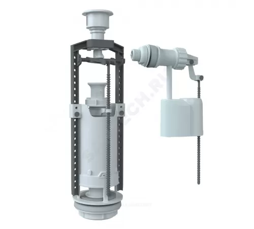 Арматура для бачка сливная/наливная 1/2" боковое подключение кнопка белый 1/реж Unicorn SM-B/W