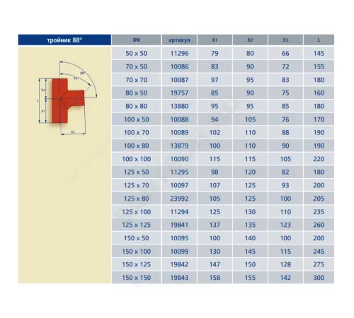 Тройник чугун SML Ду 150х100х88гр б/растр FP PREIS 10099