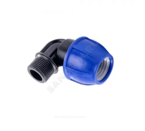 Отвод компрессионный ПЭ Дн 63х1 1/2"х90гр НР Ру10 RTP (РосТурПласт) 21782