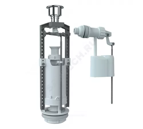 Арматура для бачка сливная/наливная 1/2" боковое подключение кнопка хром 1/реж Unicorn SM-B/H