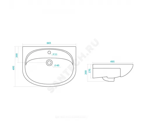 Умывальник мебельный Стелла 65 1 отверстие под смеситель по центру белый Santek 1.WH11.0.174