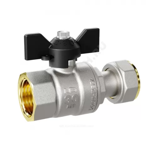 Кран шаровой латунь никель Pride Ду 15 Ру40 ВР/нак. гайка бабочка черная LD 47.346.15