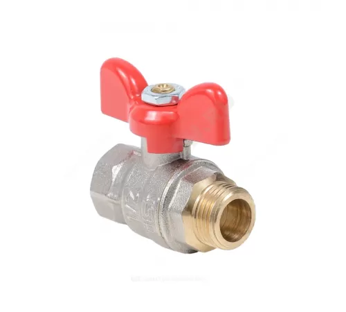 Кран шаровой латунь никель Эксперт Ду 25 Ру40 ВР/НР полнопроходной бабочка красная Dist Н123Б