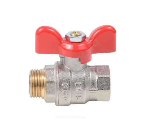 Кран шаровой латунь никель Эксперт Ду 25 Ру40 ВР/НР полнопроходной бабочка красная Dist Н123Б