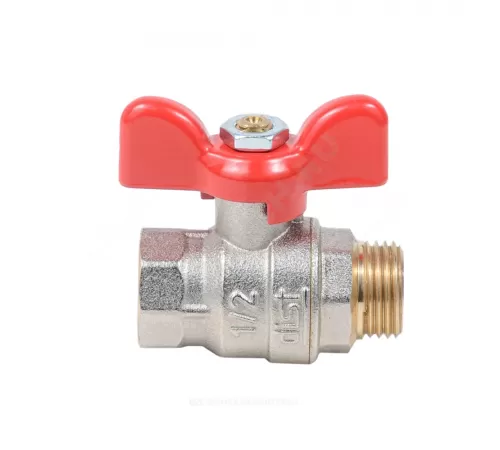 Кран шаровой латунь никель Эксперт Ду 25 Ру40 ВР/НР полнопроходной бабочка красная Dist Н123Б