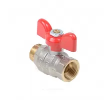 Кран шаровой латунь никель Эксперт Ду 25 Ру40 ВР/НР полнопроходной бабочка красная Dist Н123Б