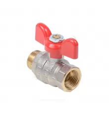 Кран шаровой латунь никель Эксперт Ду 25 Ру40 ВР/НР полнопроходной бабочка красная Dist Н123Б