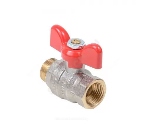 Кран шаровой латунь никель Эксперт Ду 25 Ру40 ВР/НР полнопроходной бабочка красная Dist Н123Б