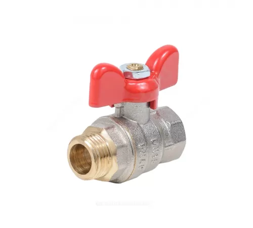 Кран шаровой латунь никель Эксперт Ду 25 Ру40 ВР/НР полнопроходной бабочка красная Dist Н123Б