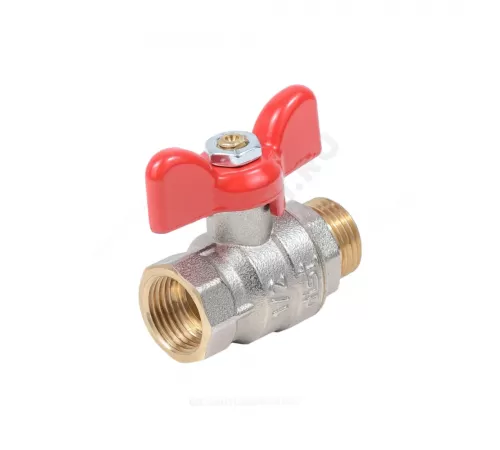 Кран шаровой латунь никель Эксперт Ду 25 Ру40 ВР/НР полнопроходной бабочка красная Dist Н123Б