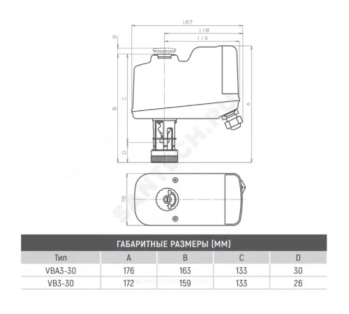 Электропривод 3-х позиционный Clorius VB-30-230 230В для регулирующих клапанов DN 015-040 M1F-FL, M1F-SFL, M3F-FL, M3F-SFL BROEN 1-5220100 RU