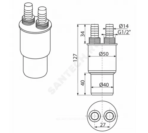 Муфта PP-H переходная белая HT Дн 50х40 б/нап резьба 1/2"НР , штуцер 14мм Alca Plast AKS6